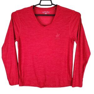 Womens Red Beverly Hills Polo Club Shirt Long Sleeve V Neck Size L